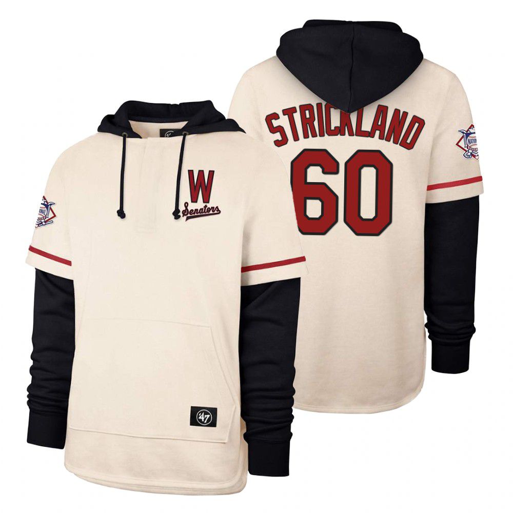 Men Washington Nationals #60 Strickland Cream 2021 Pullover Hoodie MLB Jersey